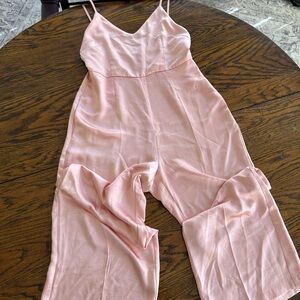 Lulu's Blush Pink Stretch Satin Spaghetti Strap Jumpsuit